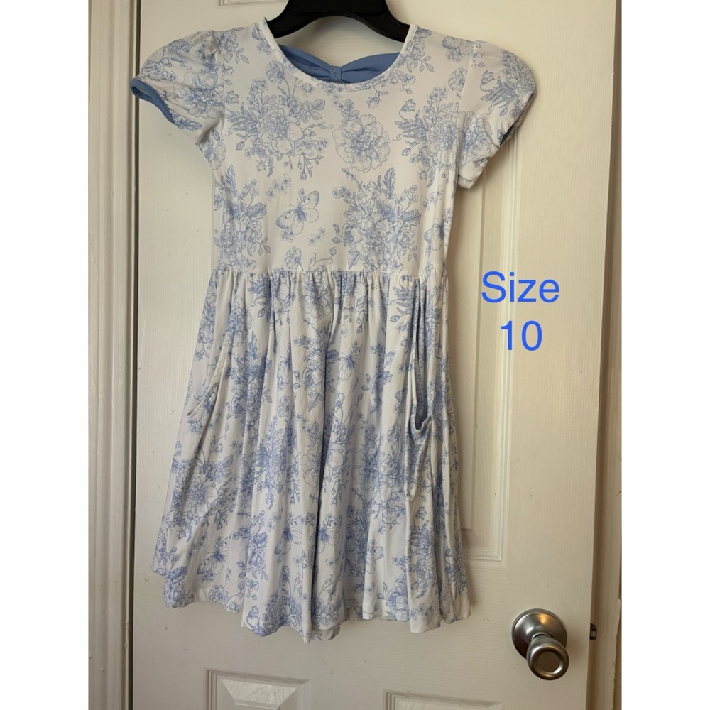 Ruffle Butts White Dress with Light Blue Floral Print